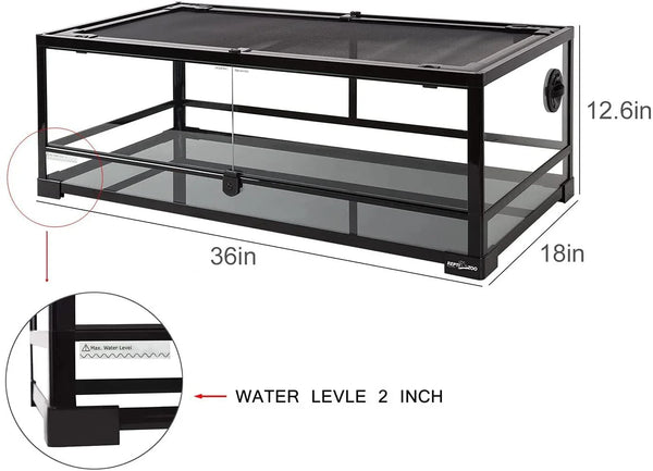 REPTI ZOO 35.3 Gallon 36" x 18"x 12" Full Glass Reptile Terrarium, Front Opening Reptile Tank for Bearded Dragon Gecko Tortoise Snake RK0118 - REPTI ZOO