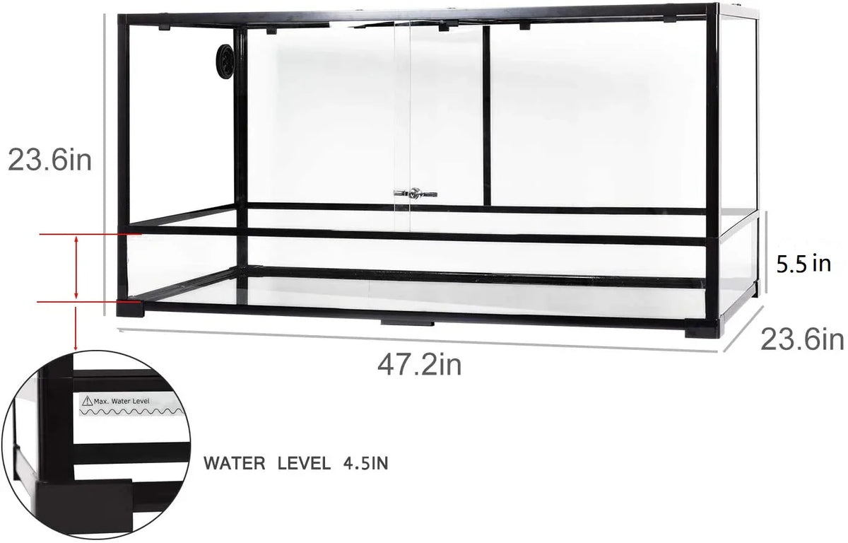 REPTI ZOO 120 Gallon 48" x 24" x 24" Large Glass Reptile Snake Terrarium, Tall & Wide Reptile Habitat Tank with Sliding Door Screen Ventilation RK0240 - REPTI ZOO