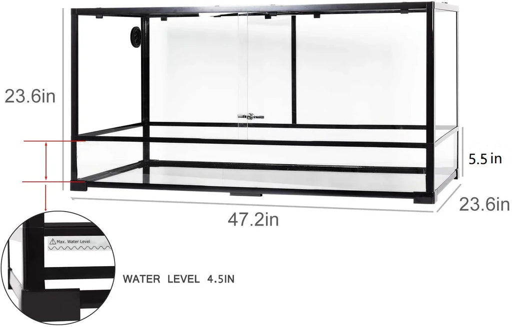 REPTI ZOO 120 Gallon 48" x 24" x 24" Large Glass Reptile Snake Terrarium, Tall & Wide Reptile Habitat Tank with Sliding Door Screen Ventilation RK0240 - REPTI ZOO