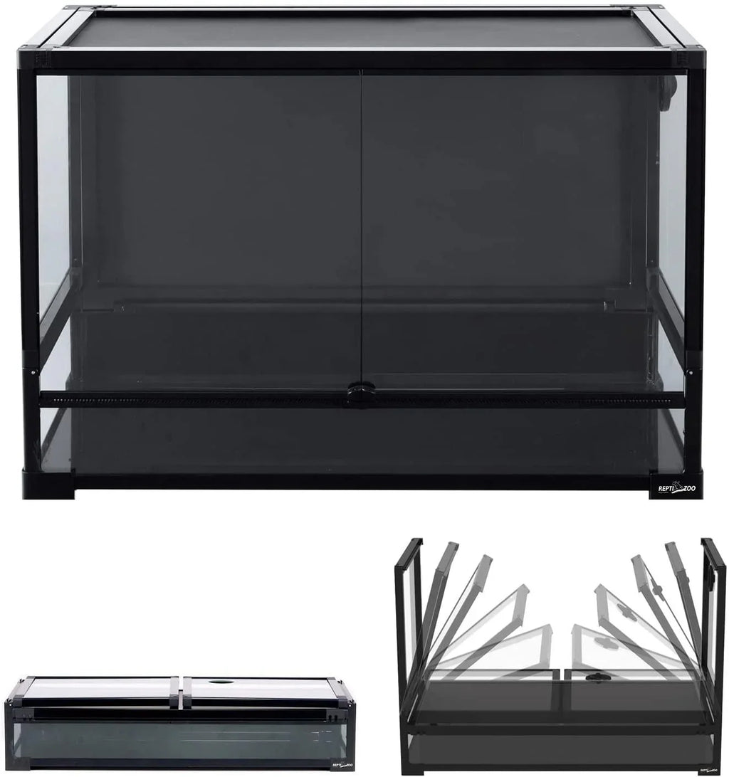 REPTI ZOO Easy Folding Reptile Terrarium 64 Gallon, Full Tempered Glass Reptile Tank 36" x 18"x 24", One-Hand Operation & 2-Minutes Assemble NRK0113 - REPTI ZOO