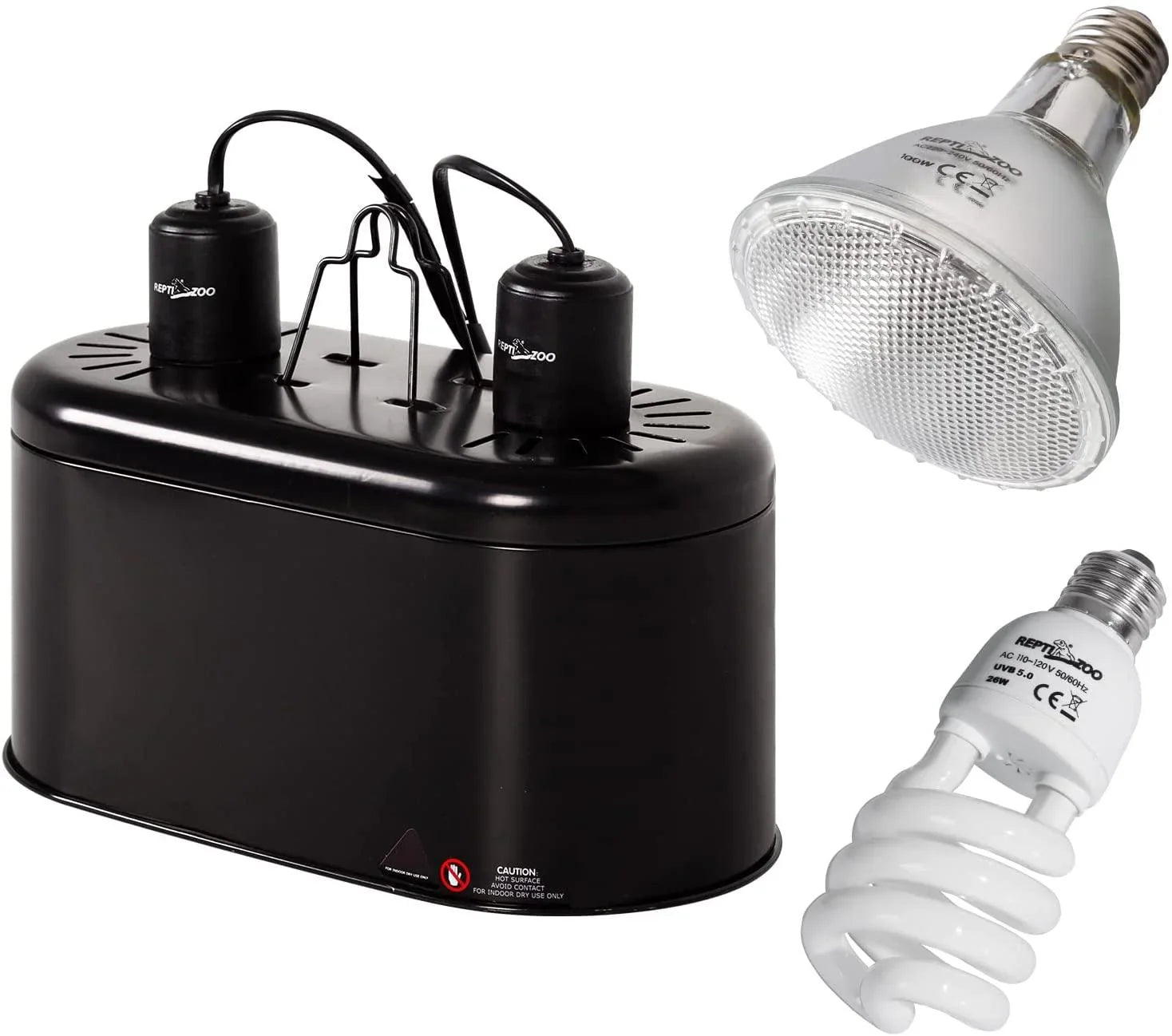 REPTIZOO Dual Reptile Lamp Fixture with 100W UVA Basking Spot Heat Lamp and 26W UVB 5.0 Energy Saving Bulb - REPTI ZOO Main image