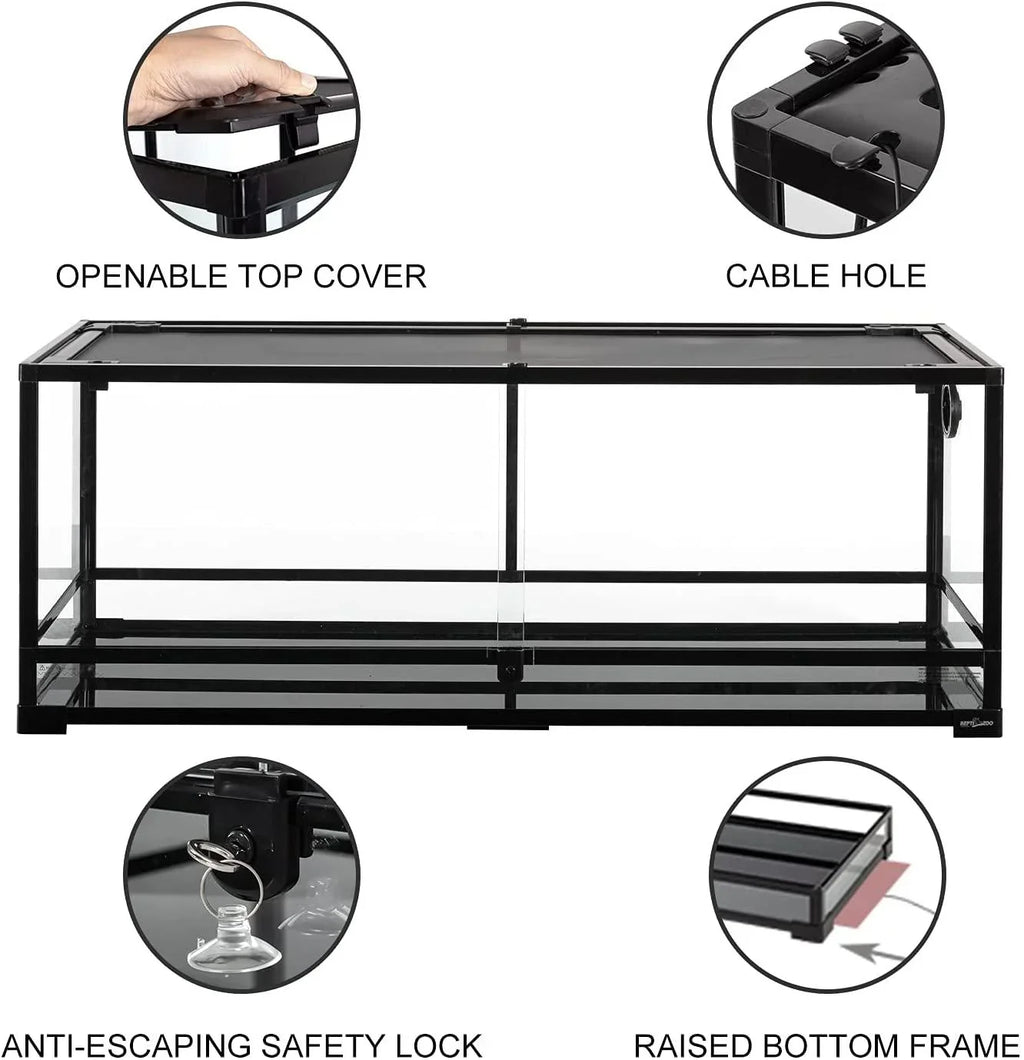 REPTI ZOO 48" x 18" x 18" Reptile Large Terrarium 67 Gallon Newly Upgraded All Glass, Double Hinge Door Reptile Terrarium(Knock-Down) RK0222A - REPTI ZOO