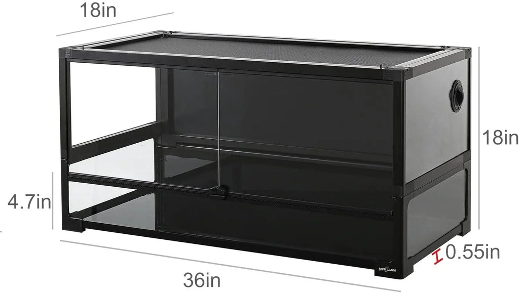 REPTI ZOO 50 Gallon Tempered Glass Reptile Large Terrarium Tank with Black PVC Back Panel Reptile Terrarium 36"x18"x18" Easy Folding NRK0114 - REPTI ZOO