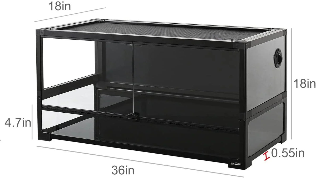 REPTI ZOO 50 Gallon Tempered Glass Reptile Large Terrarium Tank with Black PVC Back Panel Reptile Terrarium 36"x18"x18" Easy Folding NRK0114 - REPTI ZOO