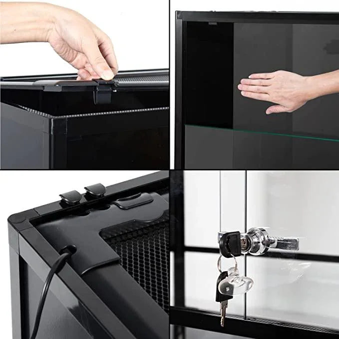 REPTI ZOO Full Glass 15 Gallon Reptile Terrarium, Black-Tinted ECO-Terrarium to Reduce Stress for Gecko Hermit Crab Top Ventilation & Anti Escape Lid - REPTI ZOO