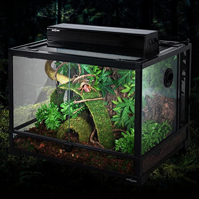 REPTIZOO 13W Reptile LED & UVB Terrarium Hood Lighting Fixture Combo Pack Includes and Full Spectrum LED Light Bulb Paludarium Lighting Fixture - REPTI ZOO