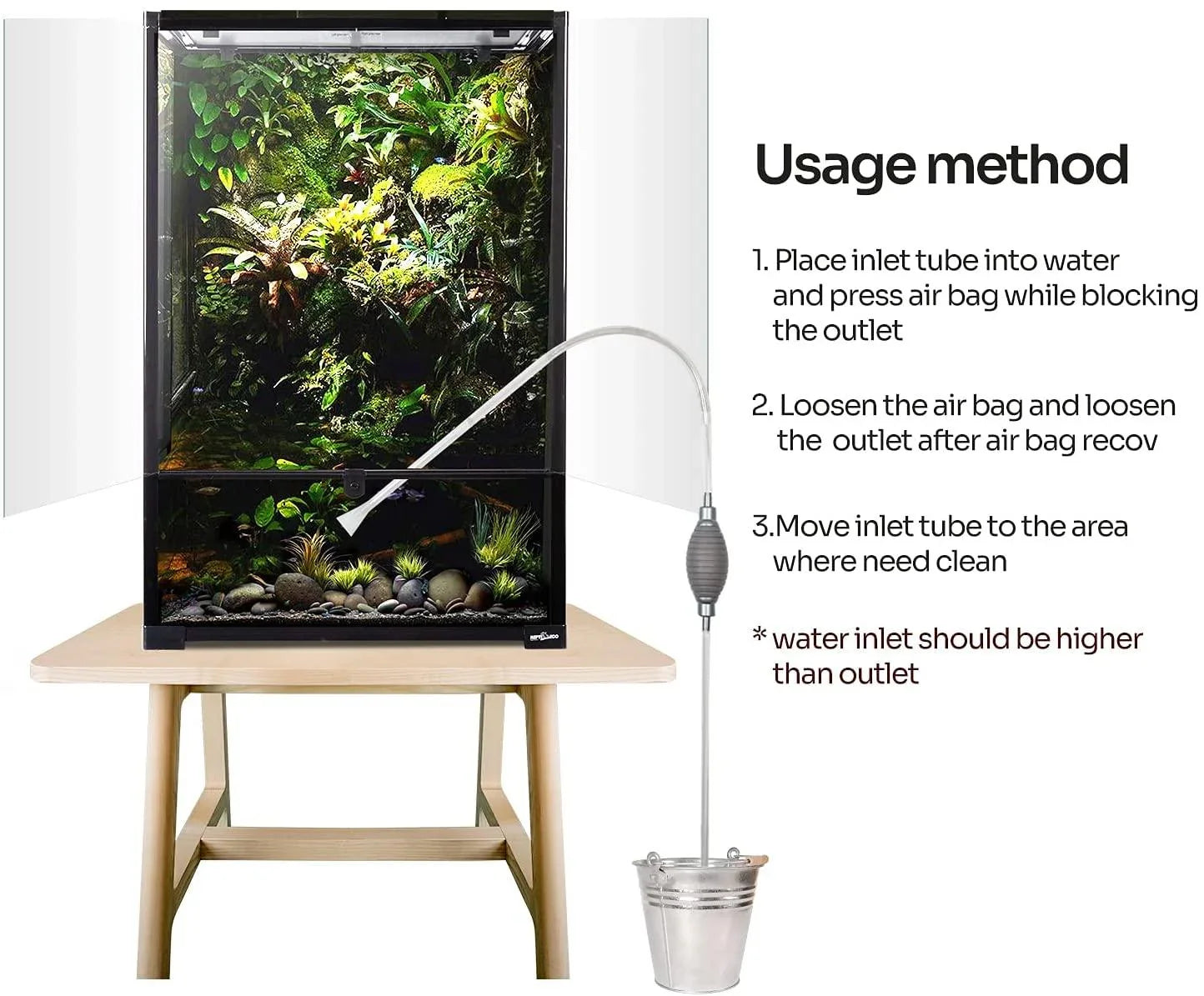 REPTI ZOO 67 Gallon 24"x18"x 36” Knock-Down Paludarium Large Reptile Terrarium ,Bio Deep Base 10”, Siphon Gravel Cleaner Set Included RK604590 - REPTI ZOO