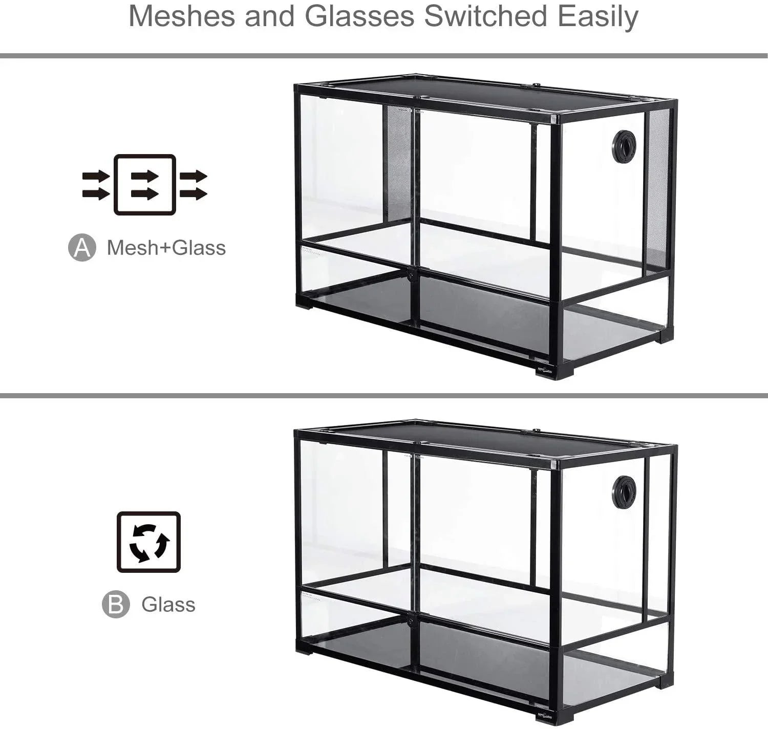 REPTI ZOO 67 Gallon 36" x 18" x 24" Reptile Large Glass Terrarium 2 in 1 Side Meshes and Side Glasses Reptile Terrarium(Knock-Down) RK0120P - REPTI ZOO