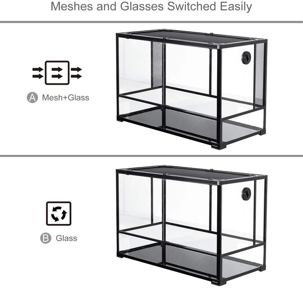 REPTI ZOO 67 Gallon 36" x 18" x 24" Reptile Large Glass Terrarium 2 in 1 Side Meshes and Side Glasses Reptile Terrarium(Knock-Down) RK0120P - REPTI ZOO
