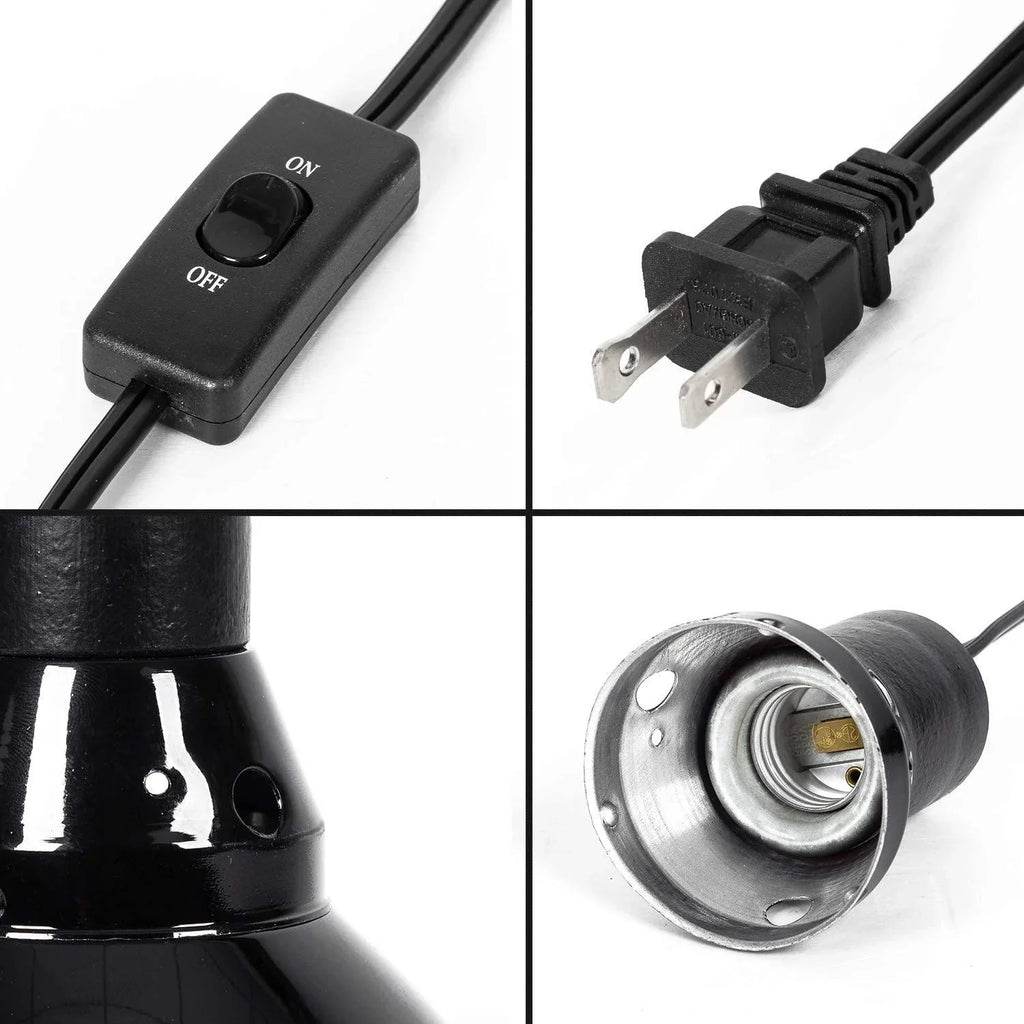 REPTI ZOO 8.5 inch Reptile Light Fixture 200W 2 in 1 E26 Base,Aquarium Dome Reptile UVB Light Socket Fixture (Without Bulbs) - REPTI ZOO