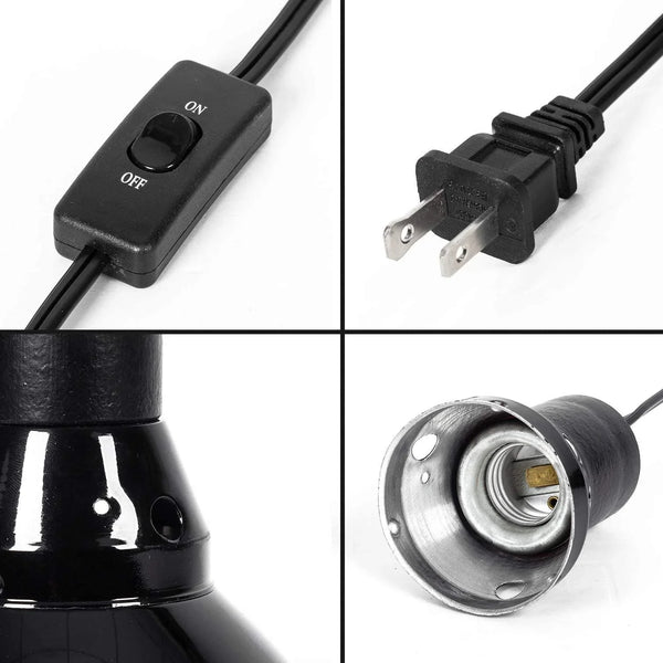 REPTI ZOO 8.5 inch Reptile Light Fixture 200W 2 in 1 E26 Base,Aquarium Dome Reptile UVB Light Socket Fixture (Without Bulbs) - REPTI ZOO