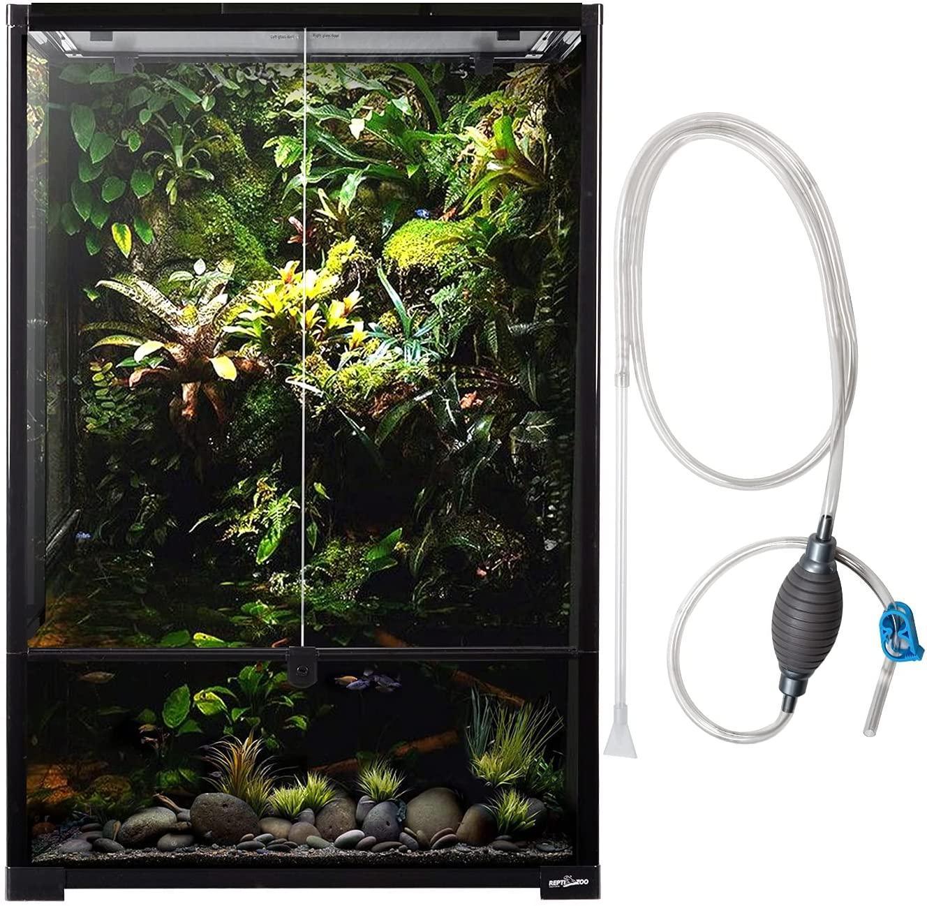 REPTI ZOO 67 Gallon 24"x18"x 36” Knock-Down Paludarium Large Reptile Terrarium ,Bio Deep Base 10”, Siphon Gravel Cleaner Set Included RK604590 - REPTI ZOO