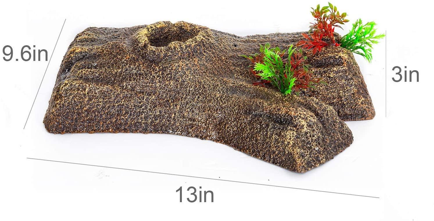 REPTI ZOO 2 in 1 Turtle Floating Bark, Artificial Turtle Floating Basking Platform Tortoise Climbing Platform with Food Dish and Plants (Medium) - REPTI ZOO Main image