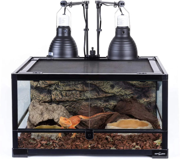 REPTI ZOO Reptile Dual Lamp Stand Lamp Hanger Holder Adjustable Metal Lamp Support for ReptileTerrarium Heating Reptile Light Fixtures - REPTI ZOO