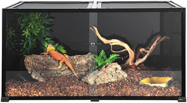 REPTI ZOO 2nd-Generation 120 Gallon Reptile Terrarium 48" x 24" x 24", Black-Tinted Glass ECO-Terrarium to Reduce Stress, Fully Knock-Down RKF0318B - REPTI ZOO