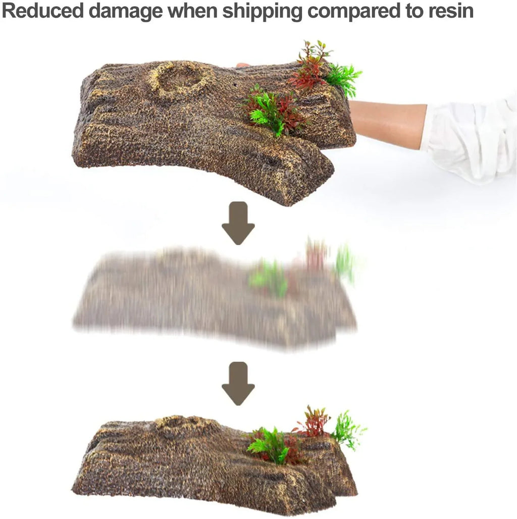 REPTI ZOO 2 in 1 Turtle Floating Bark, Artificial Turtle Floating Basking Platform Tortoise Climbing Platform with Food Dish and Plants (Medium) - REPTI ZOO