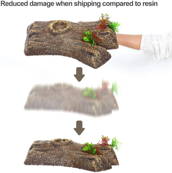 REPTI ZOO 2 in 1 Turtle Floating Bark, Artificial Turtle Floating Basking Platform Tortoise Climbing Platform with Food Dish and Plants (Medium) - REPTI ZOO
