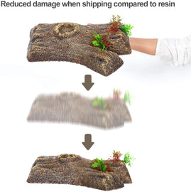 REPTI ZOO 2 in 1 Turtle Floating Bark, Artificial Turtle Floating Basking Platform Tortoise Climbing Platform with Food Dish and Plants (Medium) - REPTI ZOO