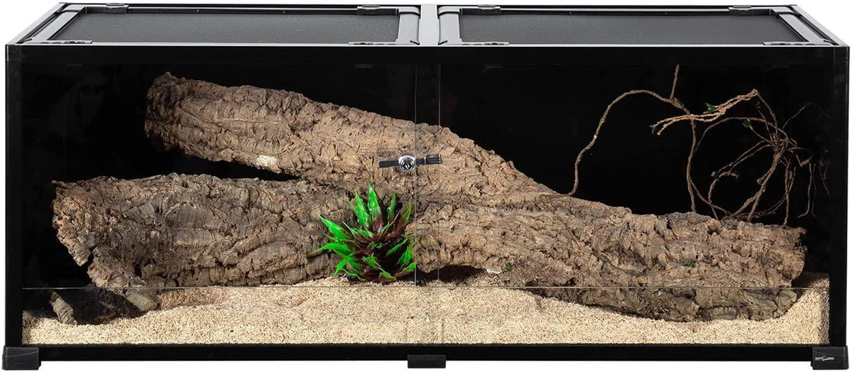 Full Tempered Glass 64 Gallon Reptile Terrarium 48" X 18" X 18", Black-Tinted ECO-Terrarium to Reduce Stress RKF0315B - REPTI ZOO Main image