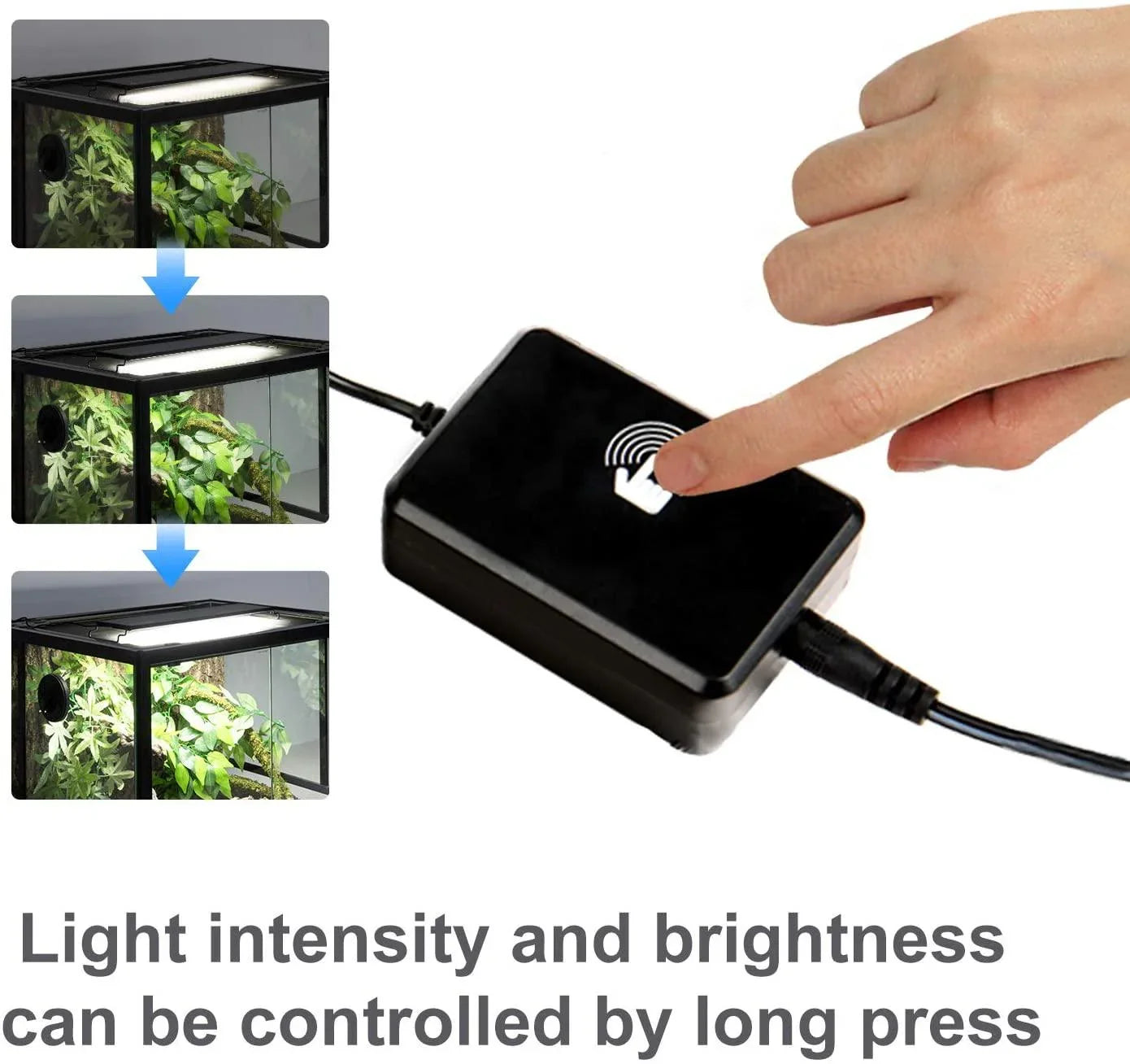 REPTI ZOO Reptile Aquarium Terrarium LED Light Ultra-thin Day and Night Light for Reptiles Aquarium Light, 3-Color Modes LED Light Hood 15W - REPTI ZOO