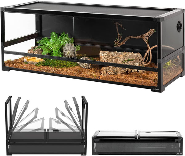 REPTI ZOO 67 Gallon 48" x 18" x 18" Large Glass Reptile Terrarium, Easy Folding & Detaching Reptile Breeding Tank with Black PVC Back Panel NRK0122 - REPTI ZOO