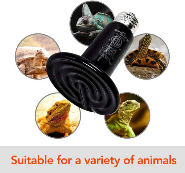 REPTI ZOO 100W Reptile Ceramic Heat Emitter Heating Bulb Black for Reptiles Pets Ceramic Infrared with No Light Emitted - REPTI ZOO