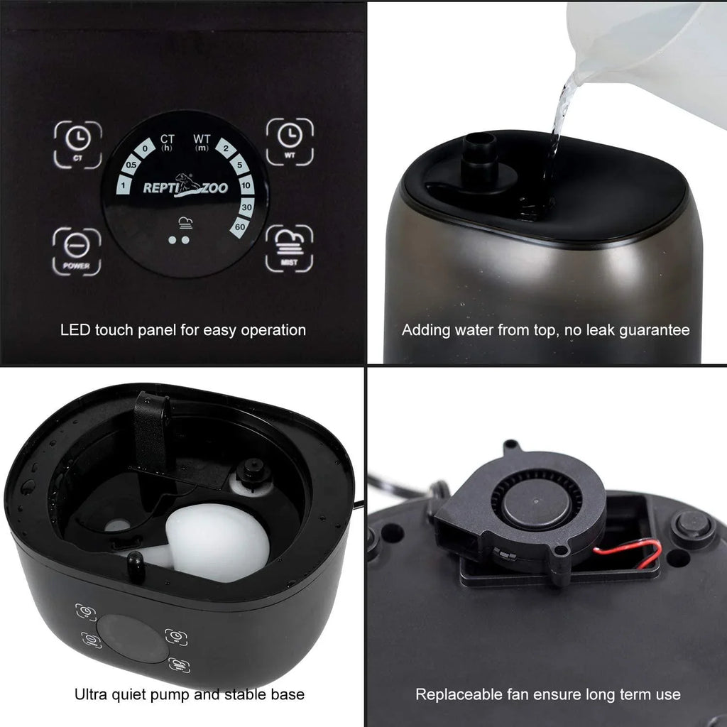 4L Reptile Fogger Mister for Reptile Terrariums， Humidifier Digital Tank Timing Terrarium Humidifier Smart Touch Screen Mister TF03 - REPTI ZOO