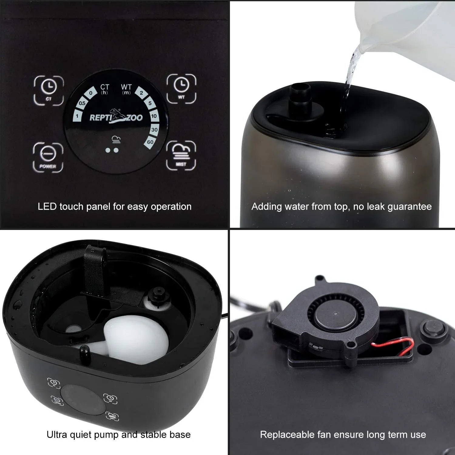 4L Reptile Fogger Mister for Reptile Terrariums， Humidifier Digital Tank Timing Terrarium Humidifier Smart Touch Screen Mister TF03 - REPTI ZOO
