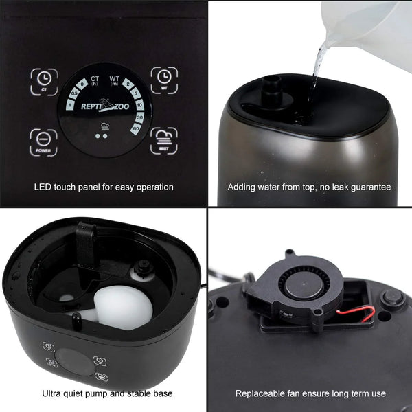 4L Reptile Fogger Mister for Reptile Terrariums， Humidifier Digital Tank Timing Terrarium Humidifier Smart Touch Screen Mister TF03 - REPTI ZOO