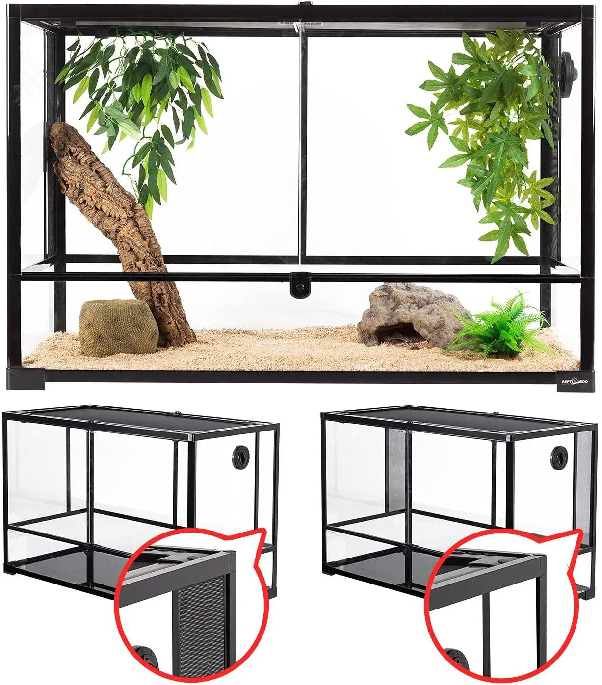 REPTI ZOO 67 Gallon  36" x 18" x 24" Reptile Large Glass Terrarium 2 in 1 Side Meshes and Side Glasses Reptile Terrarium(Knock-Down) RK0120P Secondary image