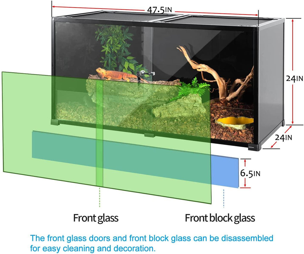 REPTI ZOO 2nd-Generation 120 Gallon Reptile Terrarium 48" x 24" x 24", Black-Tinted Glass ECO-Terrarium to Reduce Stress, Fully Knock-Down RKF0318B - REPTI ZOO