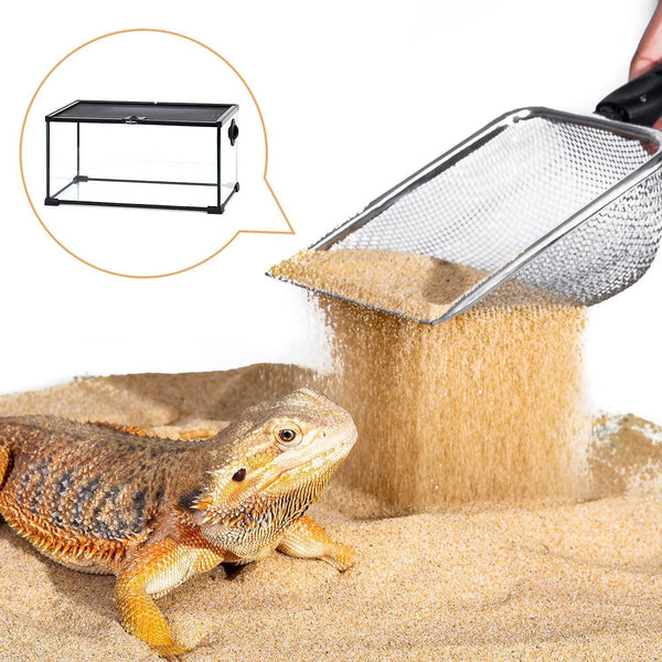 REPTI ZOO 2PCS Reptile Sand Fine Mesh Reptile Scooper Bearded Dragon Sand Shovel Terrarium Substrate Durable Litter Cleaner Corner Scoop Combo Set - REPTI ZOO