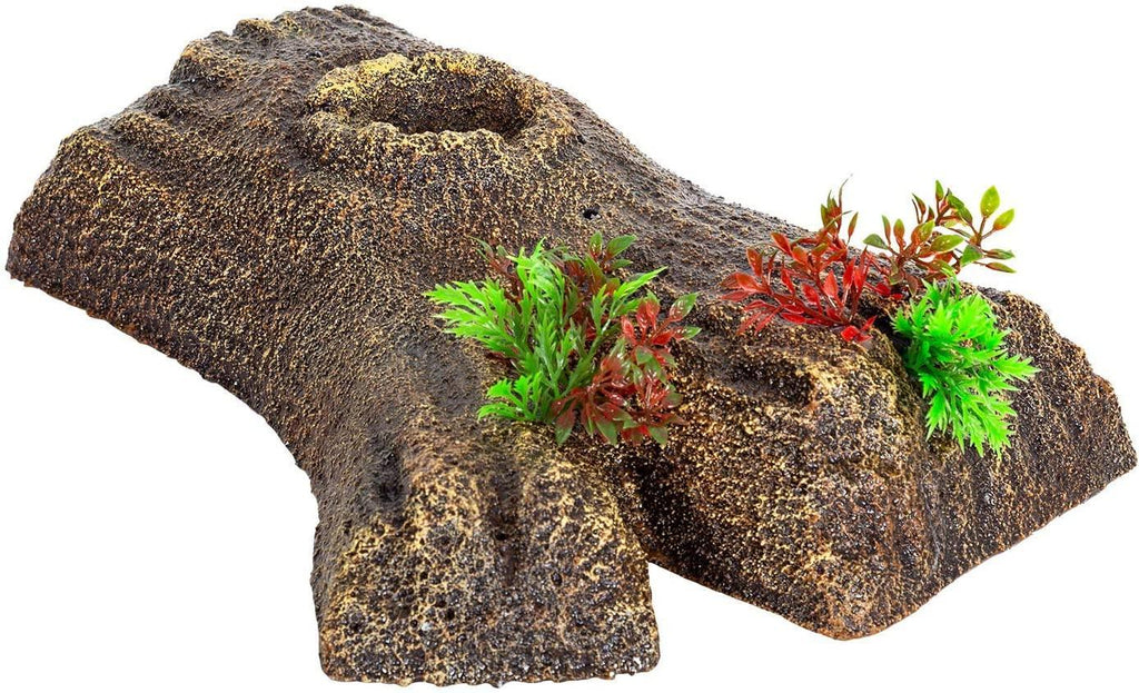 REPTI ZOO 2 in 1 Turtle Floating Bark, Artificial Turtle Floating Basking Platform Tortoise Climbing Platform with Food Dish and Plants (Medium) - REPTI ZOO