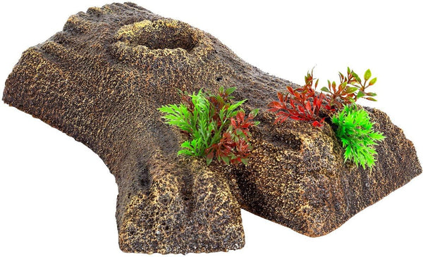 REPTI ZOO 2 in 1 Turtle Floating Bark, Artificial Turtle Floating Basking Platform Tortoise Climbing Platform with Food Dish and Plants (Medium) - REPTI ZOO