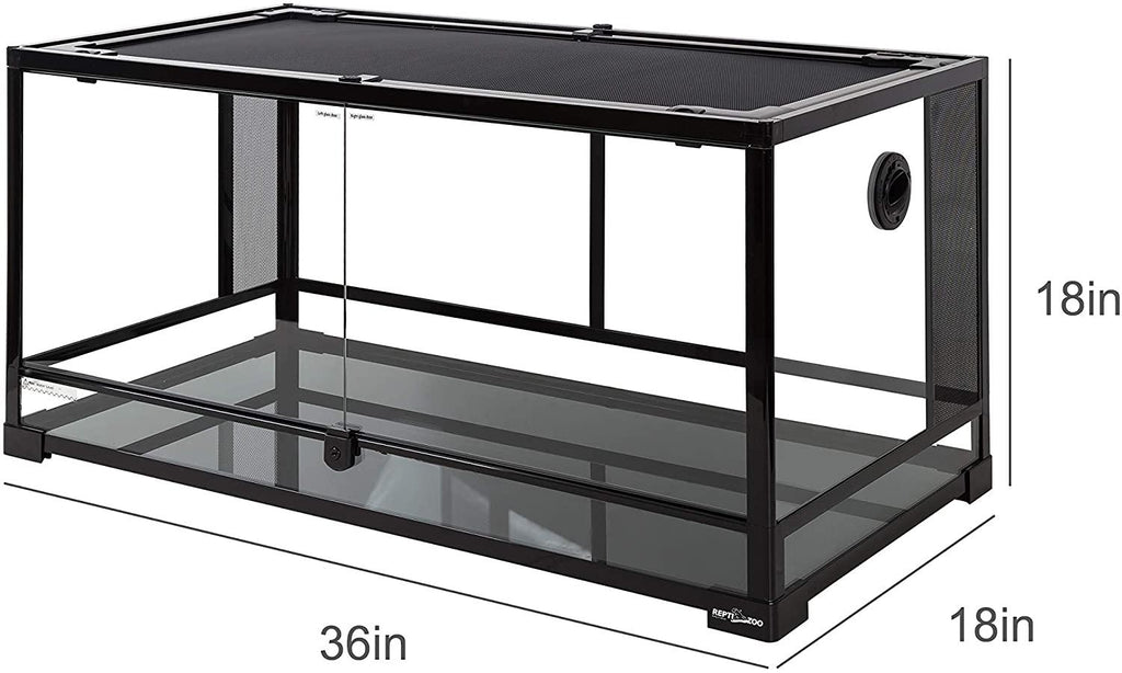 50 Gallon 36" x 18" x 18" Reptile Terrarium 2 in 1 Side Meshes Glasses and Side Full Glasses Double Hinge Door bearded dragon or snake tank RK0119P - REPTI ZOO