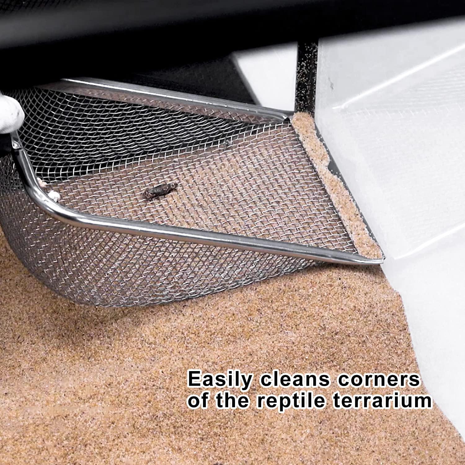  REPTI ZOO Reptile Sand Stainless Steel Fine Mesh Reptile  Substrate Metal Sand Shovel Terrarium Substrate Long-Lasting Litter Cleaner  Corner Scoop : Pet Supplies