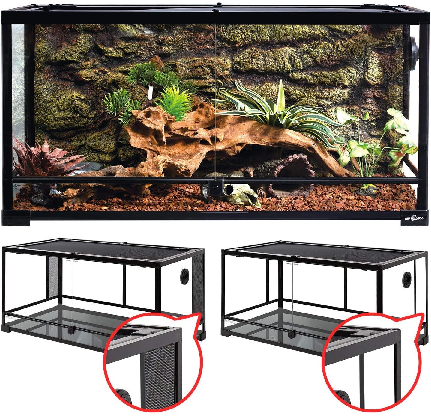 50 Gallon 36" x 18" x 18" Reptile Terrarium 2 in 1 Side Meshes Glasses and Side Full Glasses Double Hinge Door bearded dragon or snake tank RK0119P - REPTI ZOO