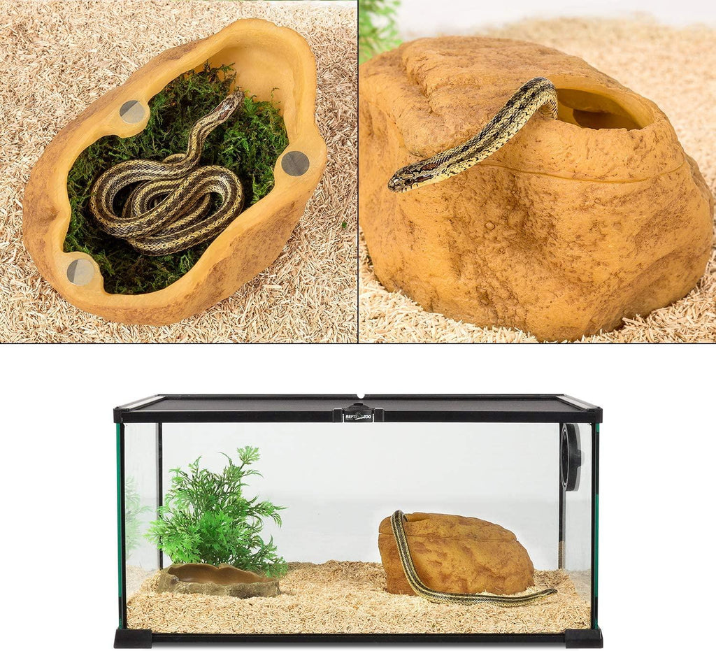 REPTIZOO Reptile Hide Cave, Snake Cave and Hides, 3-in-1 Magnetic Attraction Cave for Snake, Ball Python, Geckos Reptiles - REPTI ZOO