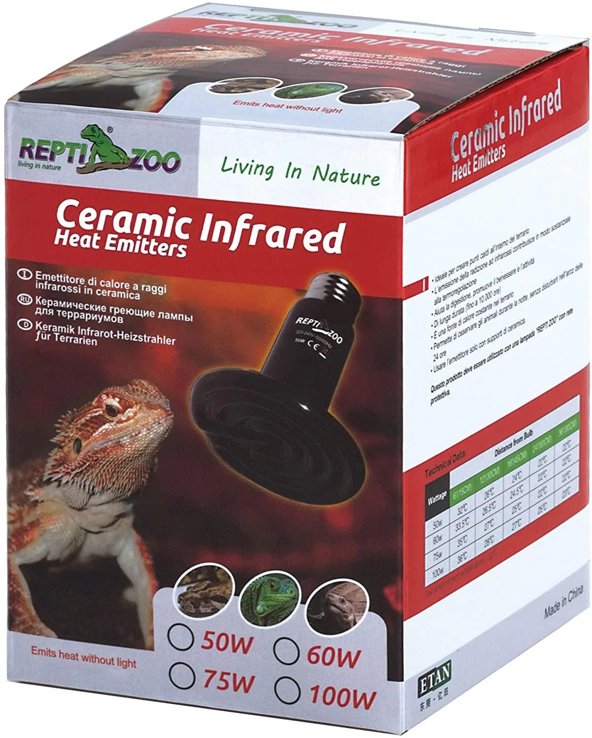 REPTI ZOO 100W Reptile Ceramic Heat Emitter Heating Bulb Black for Reptiles Pets Ceramic Infrared with No Light Emitted - REPTI ZOO