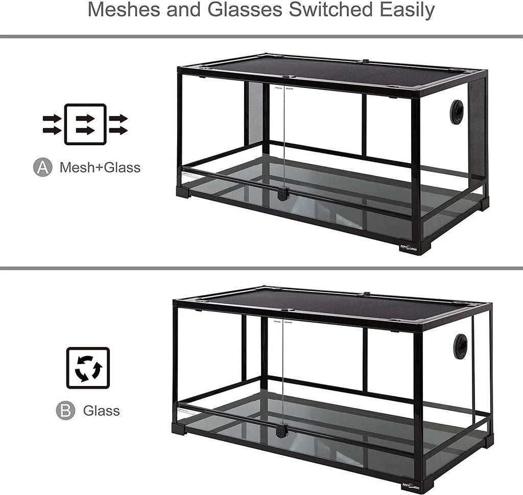 50 Gallon 36" x 18" x 18" Reptile Terrarium 2 in 1 Side Meshes Glasses and Side Full Glasses Double Hinge Door bearded dragon or snake tank RK0119P - REPTI ZOO