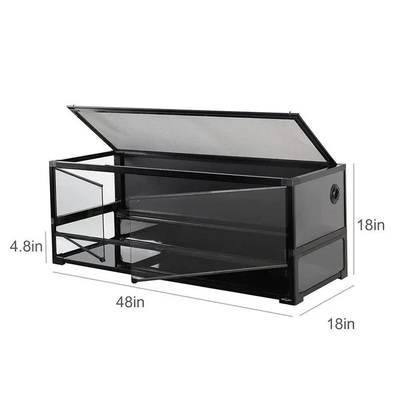 REPTI ZOO 67 Gallon 48" x 18" x 18" Large Glass Reptile Terrarium, Easy Folding & Detaching Reptile Breeding Tank with Black PVC Back Panel NRK0122 - REPTI ZOO