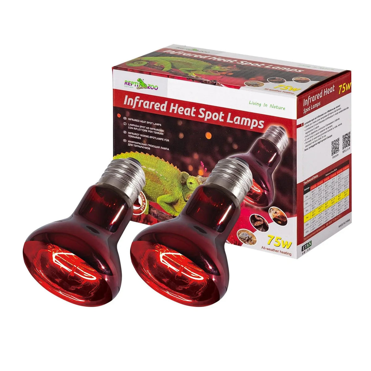 REPTIZOO Reptile 2PCS 110V 75W Night Infrared Heating Spot Lamp for Reptile Pet - REPTI ZOO Main image