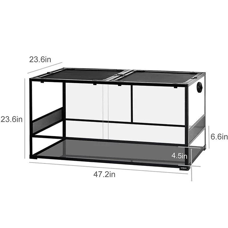 REPTIZOO 120 Gallon 48" x 24" x 24" Large Glass Reptile Terrarium, Tall & Wide Reptile Habitat Tank (Side Net Panel & Glass Switchable) RK0239 - REPTI ZOO