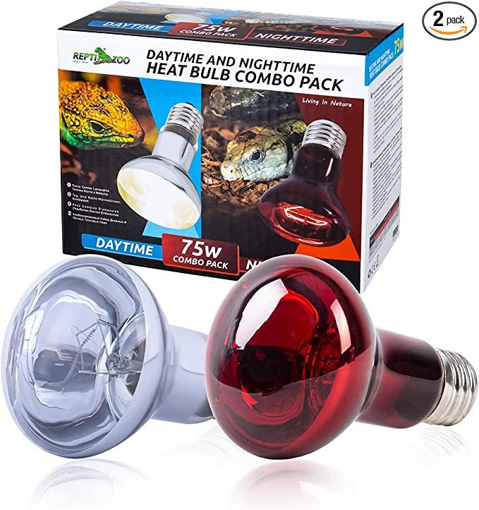 REPTIZOO 2PCS 75W Reptile Heat Lamp Bulb Day & Night Heat Lamp Pack BR63075 - REPTI ZOO