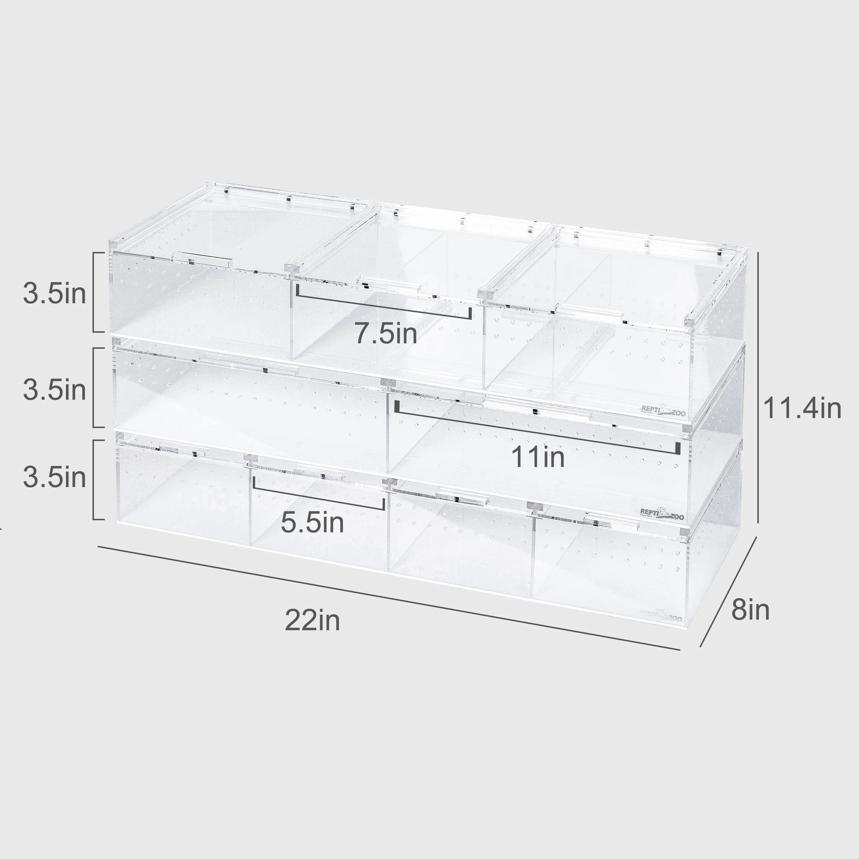 REPTI ZOO 9 Gallon 22x8x11inch Acrylic Compart Reptile Breeding Terrarium ACR42DG Secondary image