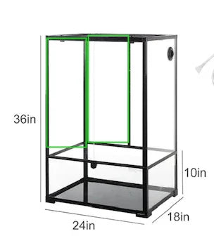 Glass reptile terrarium with black frame, mesh side, and dimensions 36x24x18 inches Main image